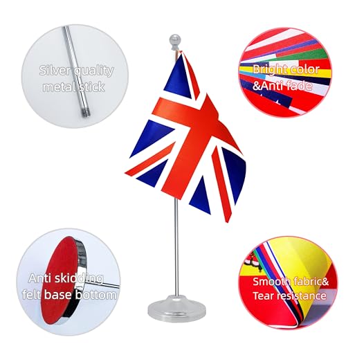 Rotenl UK Britain Desk Flag, British Table Office Flag with Metal Pole and Stand Base, International Country Flags, Festival Event Celebration, Classroom Meeting Desktop Decor (UK) - Image 3