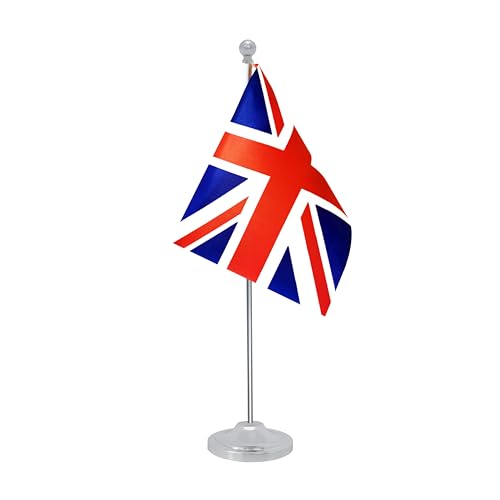 Rotenl UK Britain Desk Flag, British Table Office Flag with Metal Pole and Stand Base, International Country Flags, Festival Event Celebration, Classroom Meeting Desktop Decor (UK) - Image 1