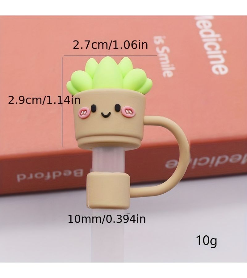 4pcs Reusable Animal Plant Straw Tips Dustproof Cup Covers Decorative - Image 4