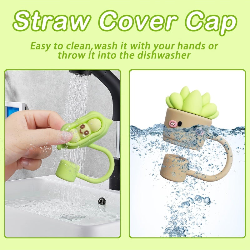 4pcs Reusable Animal Plant Straw Tips Dustproof Cup Covers Decorative - Image 2
