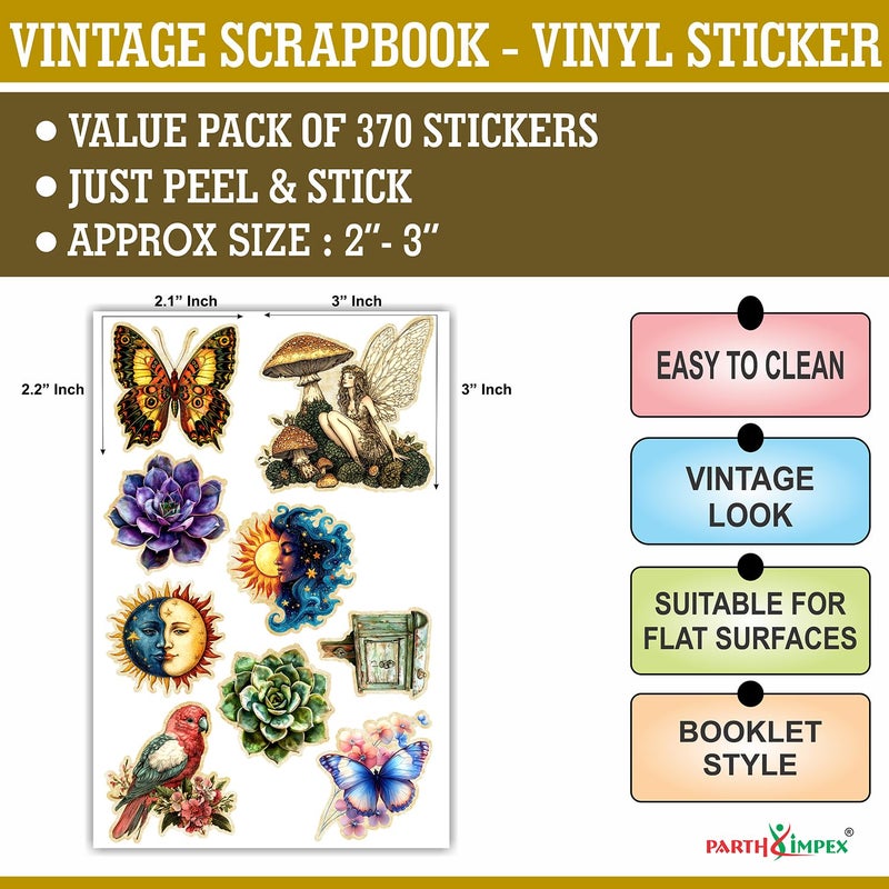PARTH IMPEX 370Pcs Vintage Scrapbook Stickers â€“ Retro Aesthetic Vinyl Decals for Journaling Laptops Water Bottles Planners Notebooks Junk Journals Scrapbooks DIY Crafts Collage Supplies - Image 2