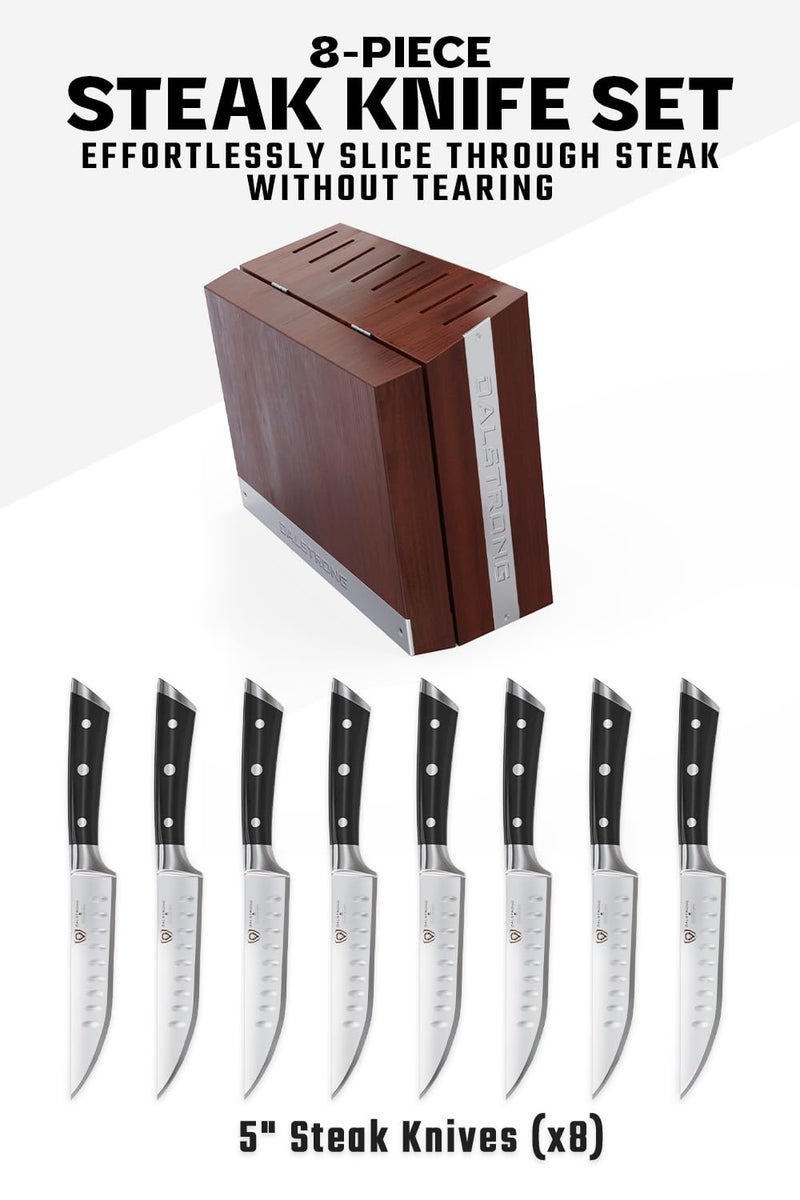 Dalstrong Steak Knife Set - 8 Piece - 5 inch Straight Edge Blade - Gladiator Series Elite - Forged High-Carbon German Steel Dinner Kitchen Knife - Black G10 Handle - Folding Block Set - NSF Certified - Image 2