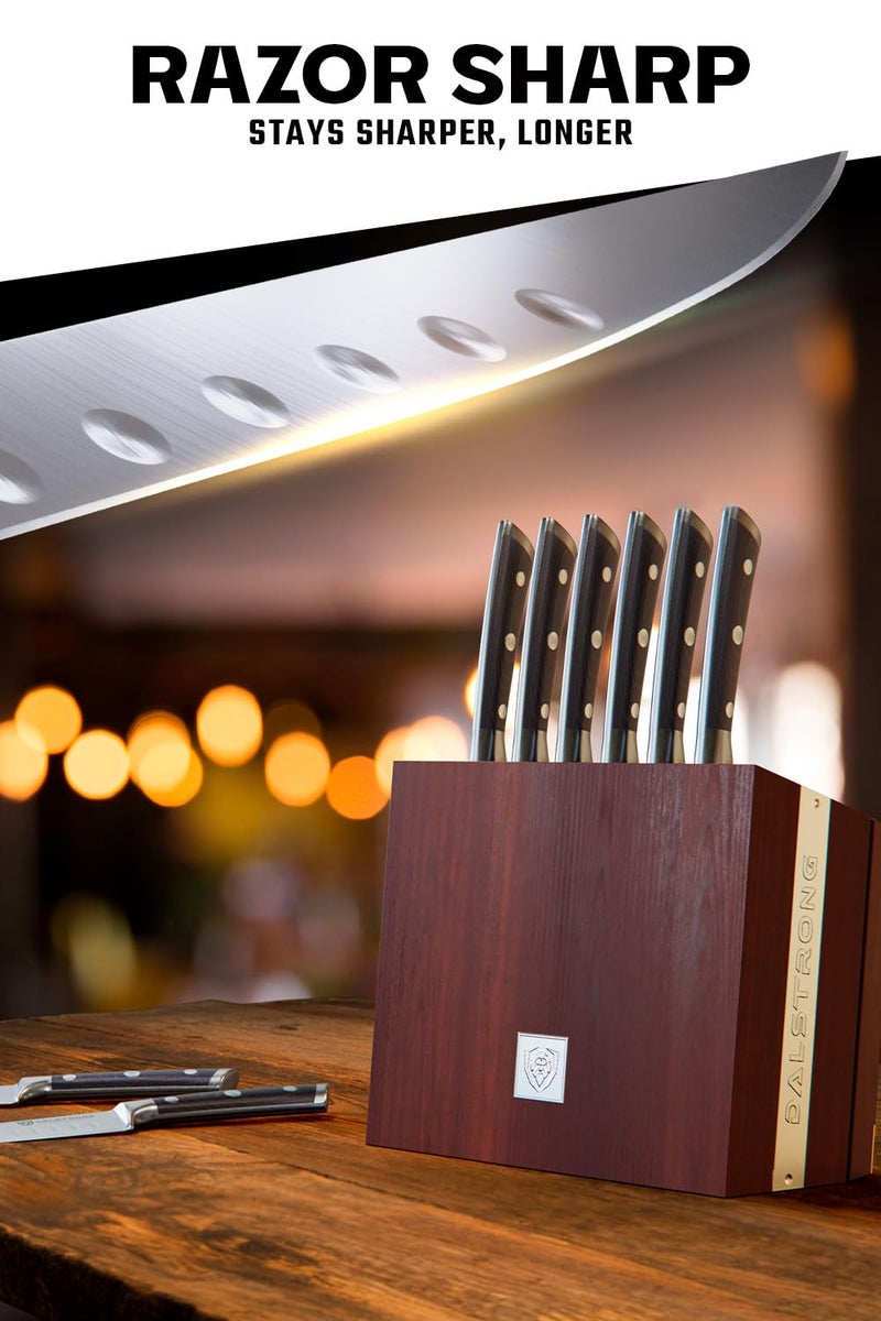 Dalstrong Steak Knife Set - 8 Piece - 5 inch Straight Edge Blade - Gladiator Series Elite - Forged High-Carbon German Steel Dinner Kitchen Knife - Black G10 Handle - Folding Block Set - NSF Certified - Image 4