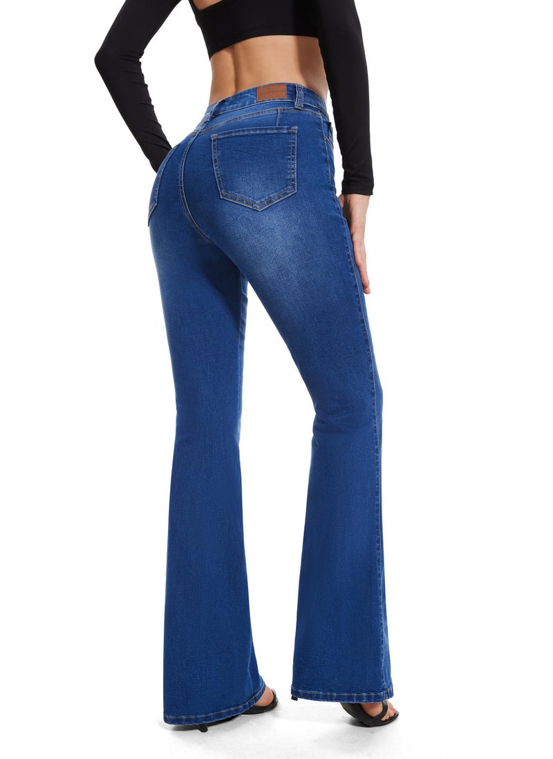 FLYING BANANA Women's High Waisted Butt Lifting Stretch Bootcut Jeans (Medium Blue, 6 Short) - Image 4