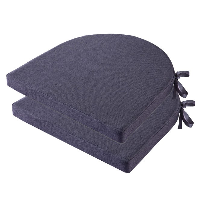 18X18 INCH CHAIR PADS FOR DINING CHAIRS SET OF 2 WITH TIES NON SLIP WASHABLE SEAT CUSHION WITH ZIPPER INDOOR ROUND BACK CHAIR CUSHIONS FOR KITCHEN GREY