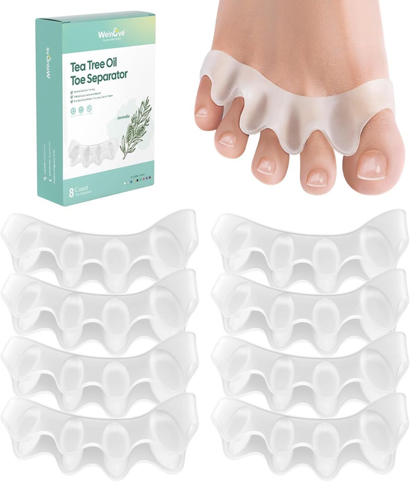 Welnove Welnove Toe Spacer Bunion Corrector - 8 Pcs Tea Tree Oil Infused Gel Toe Separator to Restore Hammertoes,Bunion Pads for Women Men, Fits for Yoga Practice 