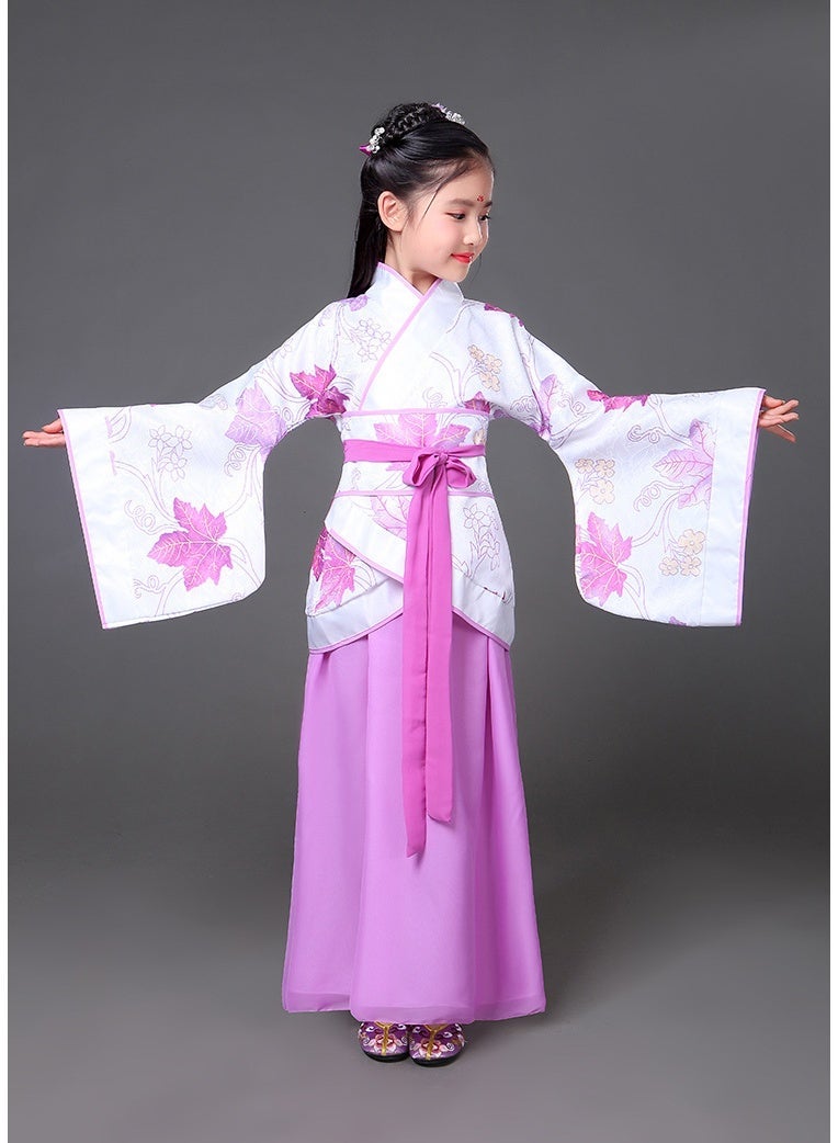 Traditional Chinese Hanfu Dress Set with Fan and Tassel, Purple  and White Maple leaves Pattern, Cultural Costume with Accessories - Image 5