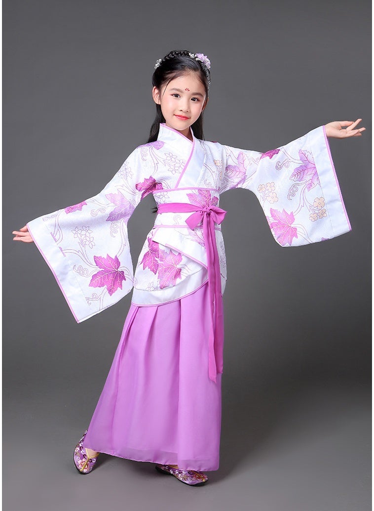 Traditional Chinese Hanfu Dress Set with Fan and Tassel, Purple  and White Maple leaves Pattern, Cultural Costume with Accessories - Image 2