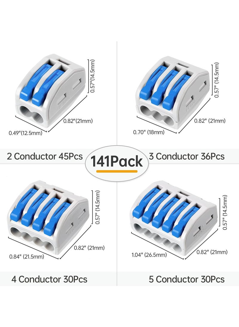 KASTWAVE - 141Pcs Lever Wire Connectors, Compact Splicing Conductor Connector for Solid Stranded Flexible Wires 28-12 AWG Blue - Image 1
