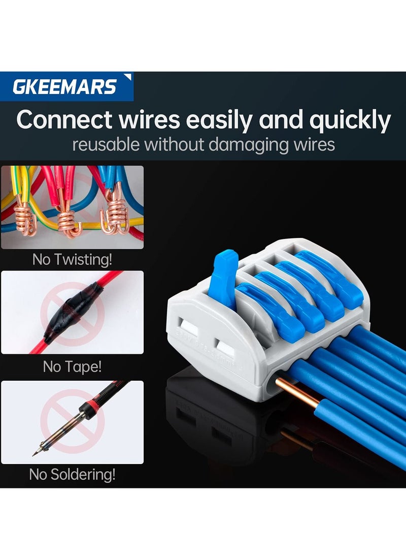 KASTWAVE - 141Pcs Lever Wire Connectors, Compact Splicing Conductor Connector for Solid Stranded Flexible Wires 28-12 AWG Blue - Image 1