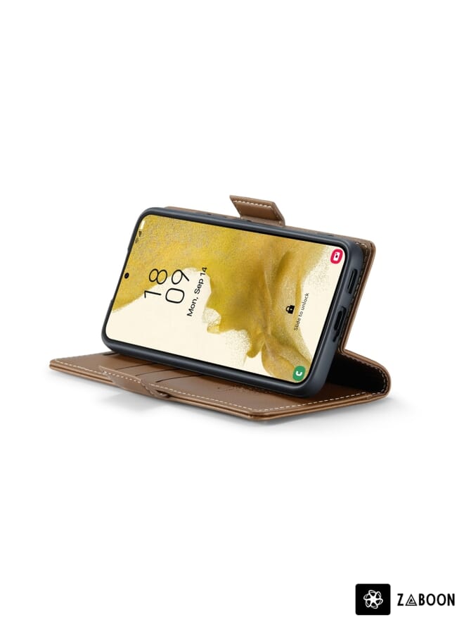 Green Tiger For Samsung Galaxy S22+ 5G CaseMe 023 Butterfly Buckle Litchi Texture RFID Anti-theft Leather Phone Case(Brown) - Image 5