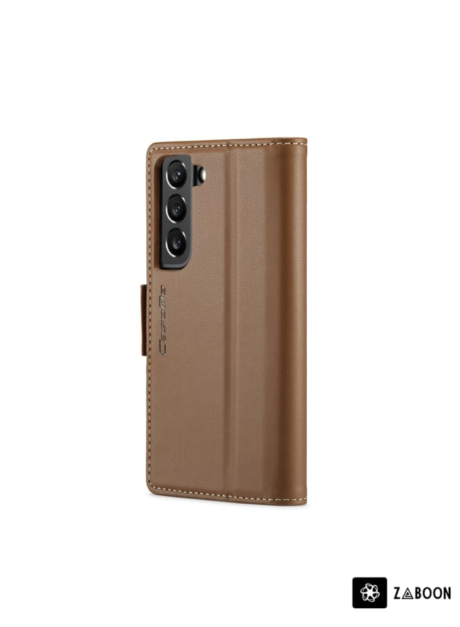 Green Tiger For Samsung Galaxy S22+ 5G CaseMe 023 Butterfly Buckle Litchi Texture RFID Anti-theft Leather Phone Case(Brown) - Image 3