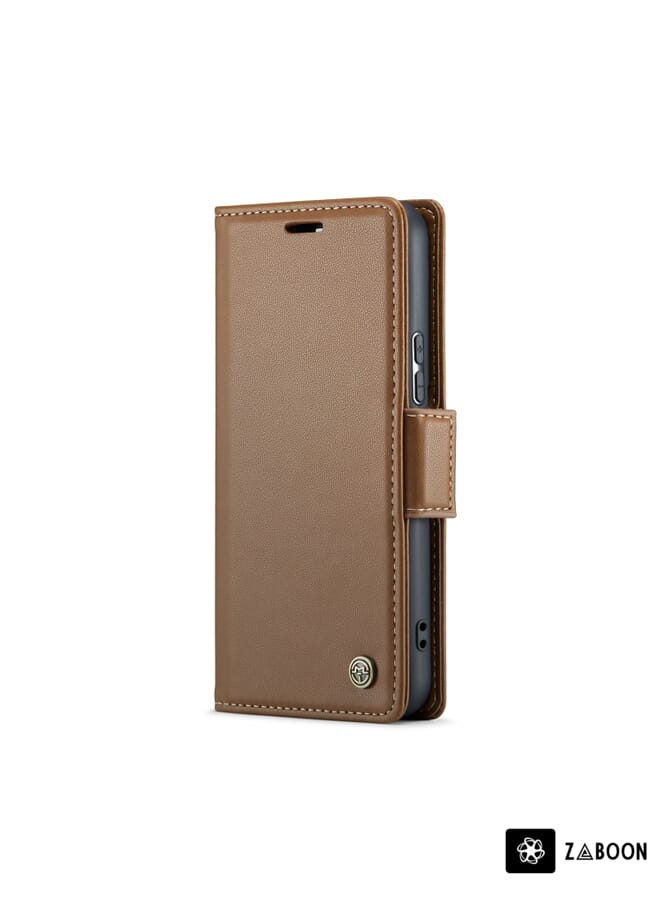 Green Tiger For Samsung Galaxy S22+ 5G CaseMe 023 Butterfly Buckle Litchi Texture RFID Anti-theft Leather Phone Case(Brown) - Image 2