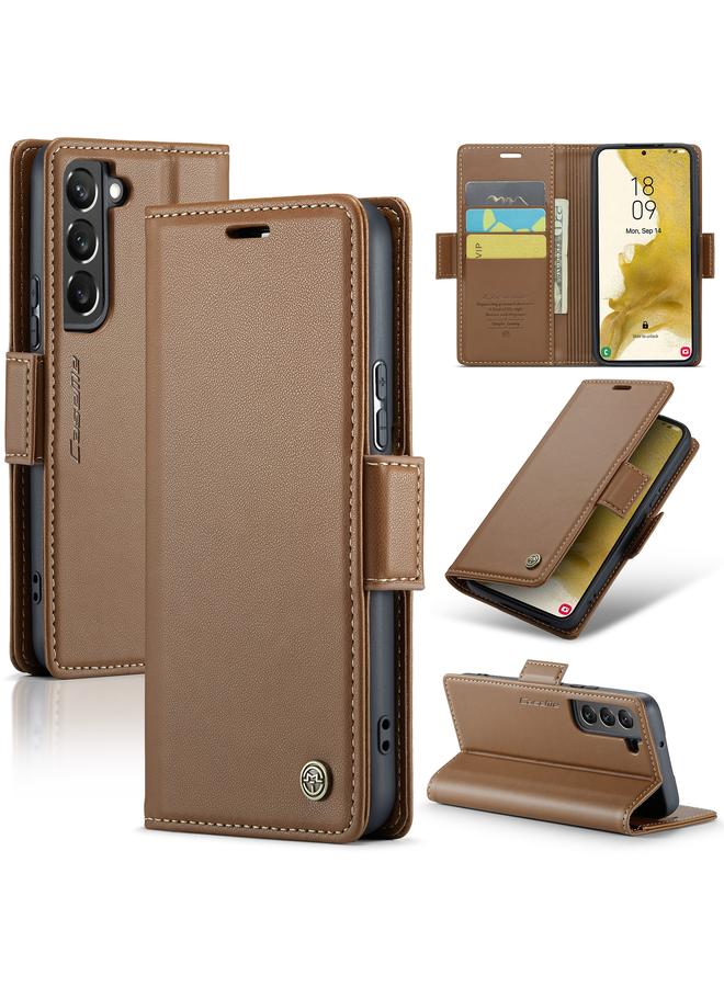 Green Tiger For Samsung Galaxy S22+ 5G CaseMe 023 Butterfly Buckle Litchi Texture RFID Anti-theft Leather Phone Case(Brown) - Image 1