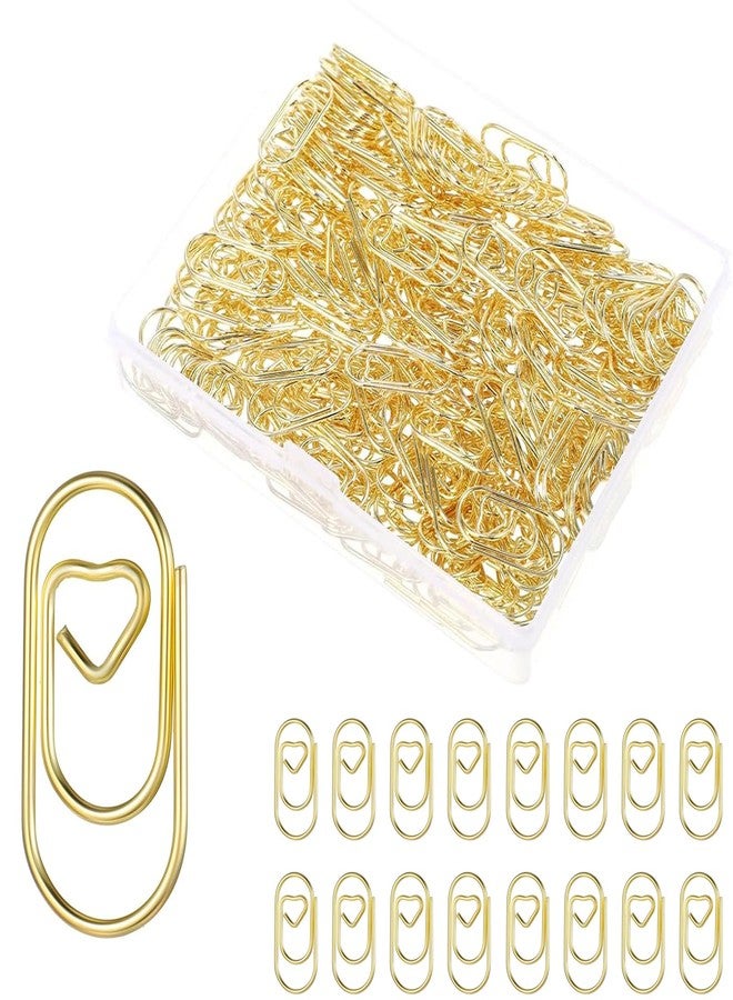 ADULLPONY Small Gold Paper Clips: Love Heart Shaped Paperclips 200 Pcs Mini Metal Cute Paper Clips Holder for Home Office School Desk Organizers Wedding Decorative Supplies - Image 1