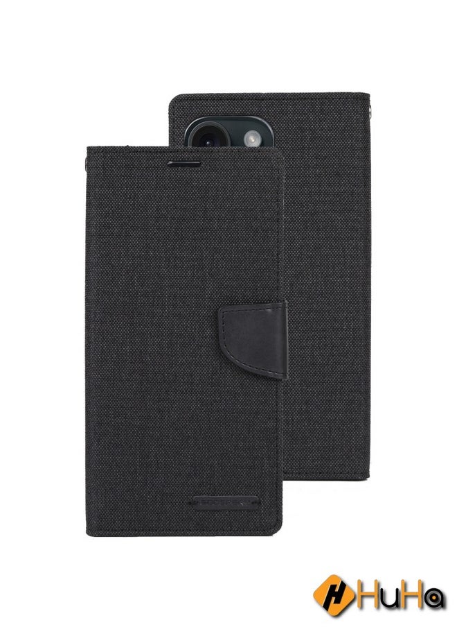 Generic - Case Cover For iPhone 15 Pro GOOSPERY CANVAS DIARY Fabric Texture Flip Leather Phone Case Black - Image 1