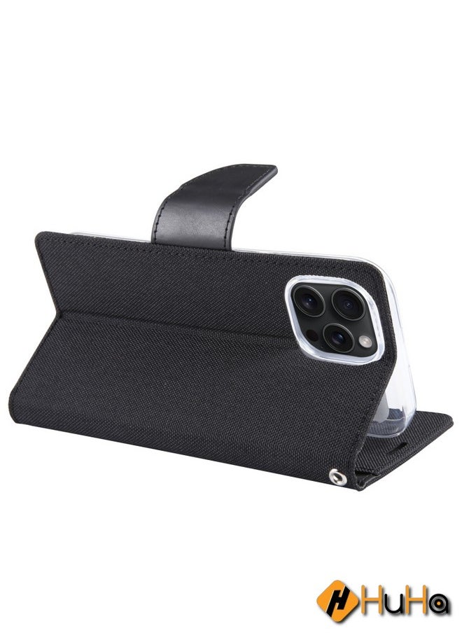 Generic - Case Cover For iPhone 15 Pro GOOSPERY CANVAS DIARY Fabric Texture Flip Leather Phone Case Black - Image 1