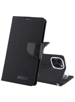 Case Cover For iPhone 15 Pro GOOSPERY CANVAS DIARY Fabric Texture Flip Leather Phone Case Black