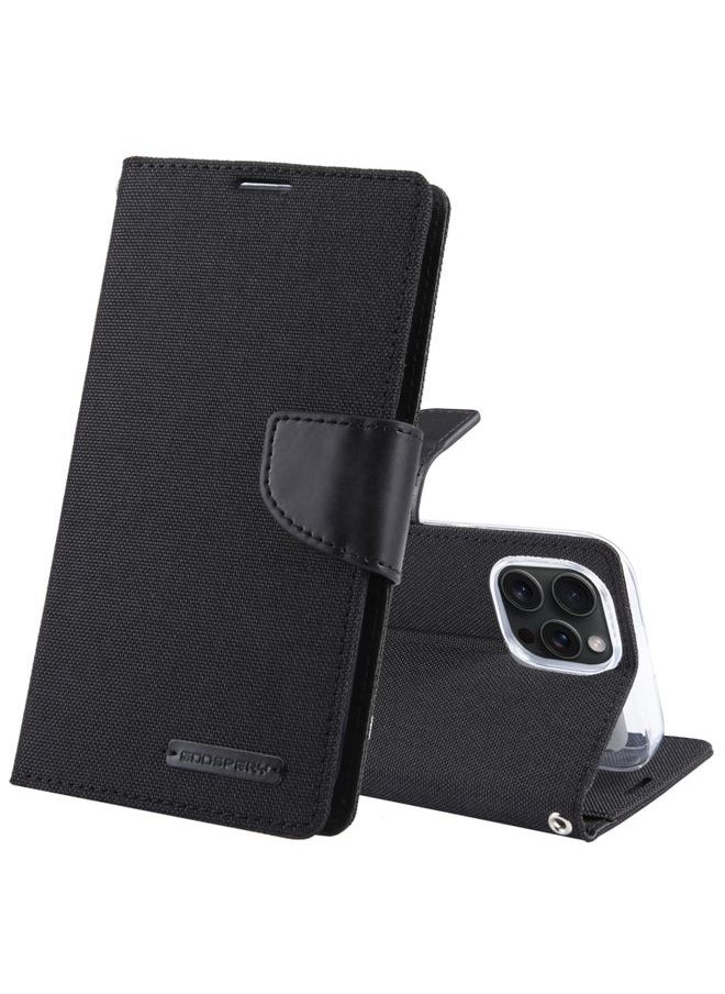 Generic - Case Cover For iPhone 15 Pro GOOSPERY CANVAS DIARY Fabric Texture Flip Leather Phone Case Black - Image 1