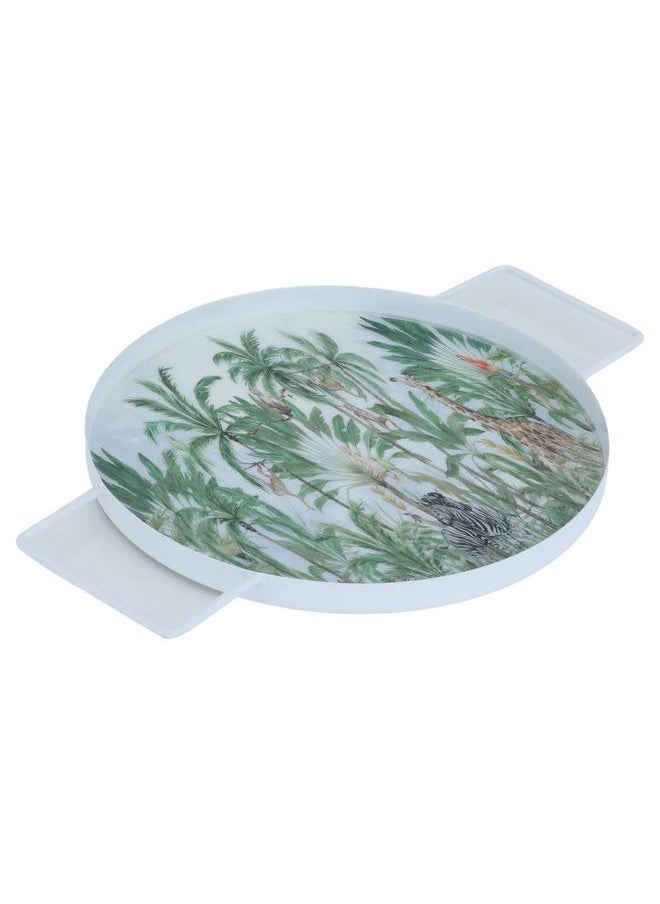 Alsaif Tofariya Porcelain Dessert Serving Tray Round With Two Hands 30.5 X 21 X 1 Cm Green  - Image 1