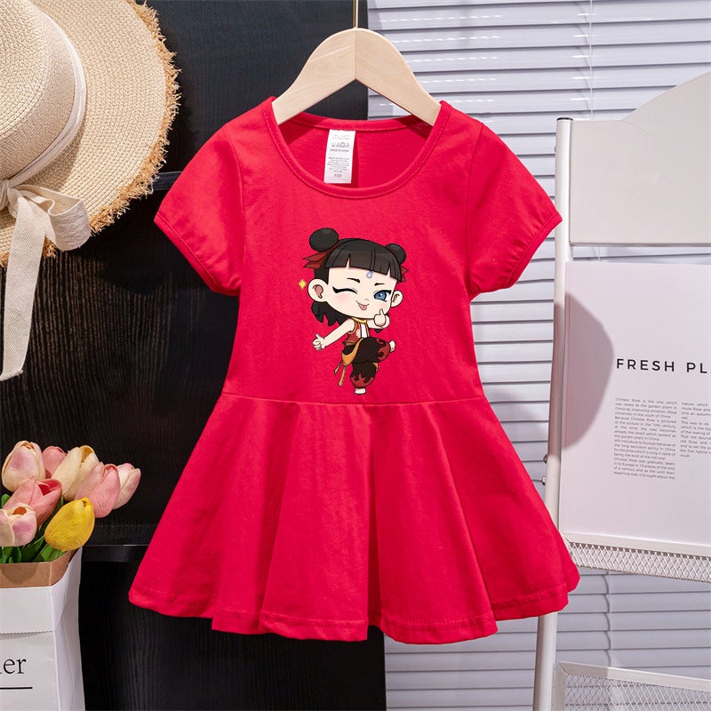 Summer Girls' New Children'S Dress Short-Sleeved Korean Style Nezha Princess Dress Baby Summer Girl'S Fashionable Dress - Image 1
