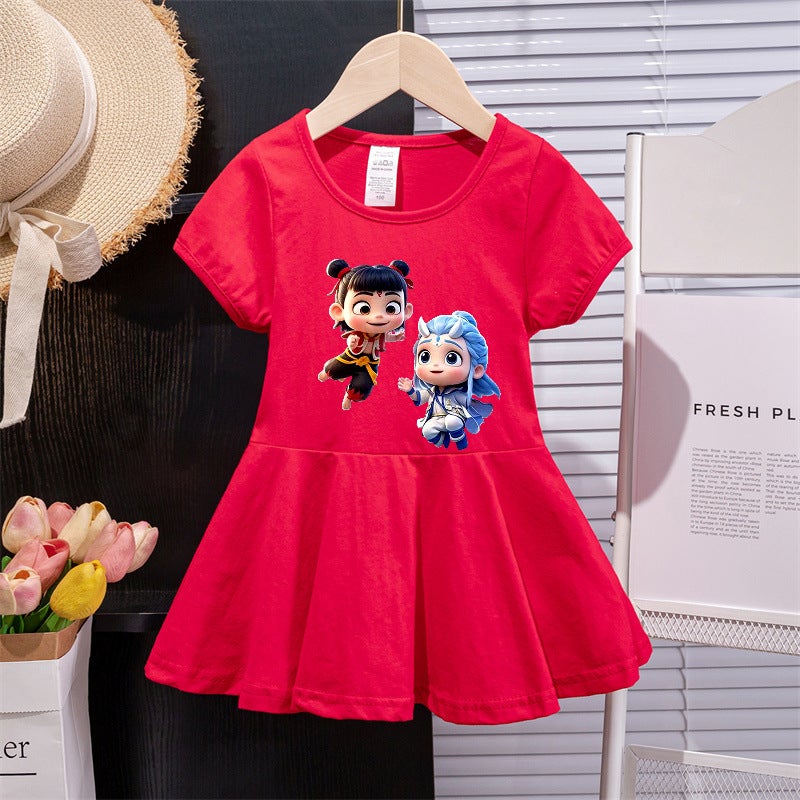 Summer Girls' New Children'S Dress Short-Sleeved Korean Style Nezha Princess Dress Baby Summer Girl'S Fashionable Dress - Image 2