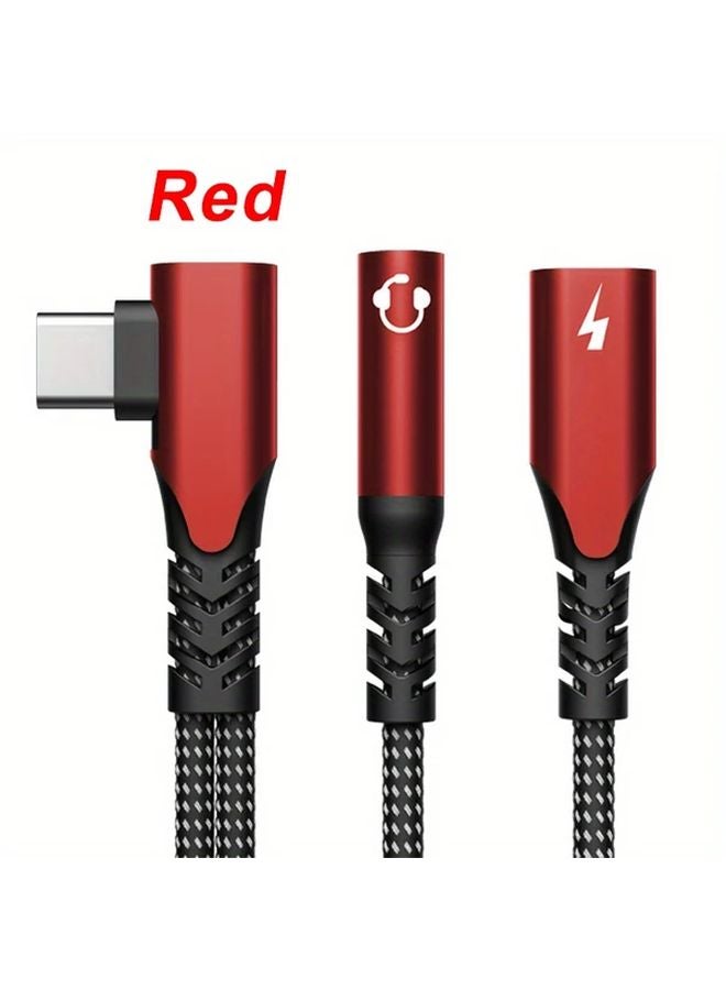 Red Audio Adapter Elbow Type C To 3 5mm Headphone Jack Fast Charger 60W For iPhone 15 S22 Huawei iPad Macbook - Image 1