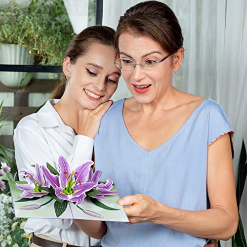 Paper Love 3D Purple Lilies Pop Up Card, Gift for Birthday, Wedding, Anniversary, Thank You, Get Well, All Occasion or Just Because - 5" x 7" Cover - Includes Envelope and Note Tag - Image 3