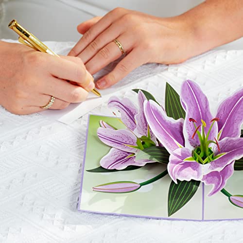 Paper Love 3D Purple Lilies Pop Up Card, Gift for Birthday, Wedding, Anniversary, Thank You, Get Well, All Occasion or Just Because - 5" x 7" Cover - Includes Envelope and Note Tag - Image 5