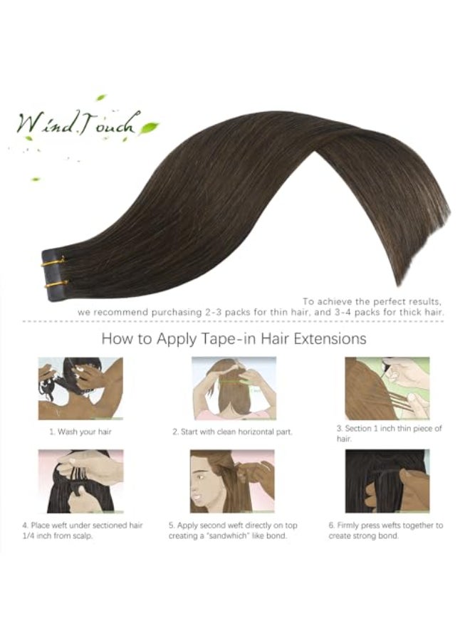 WindTouch Brown Tape in Hair Extensions Chocolate Brown Human Hair Invisible Real Silky Straight 16 Inch 4 20pcs 30g - Image 3
