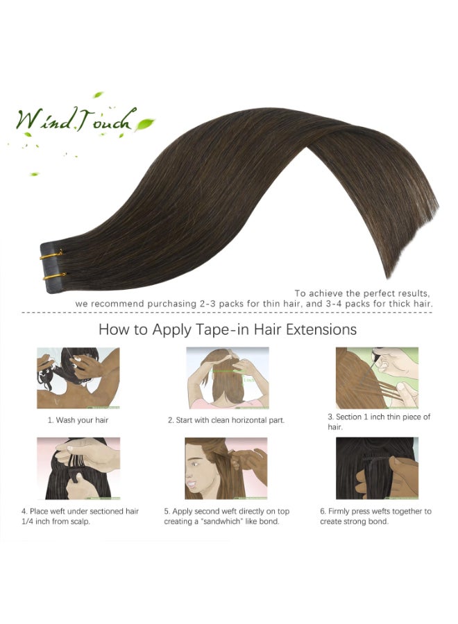 WindTouch Brown Tape in Hair Extensions Chocolate Brown Human Hair Invisible Real Silky Straight 16 Inch 4 20pcs 30g - Image 4