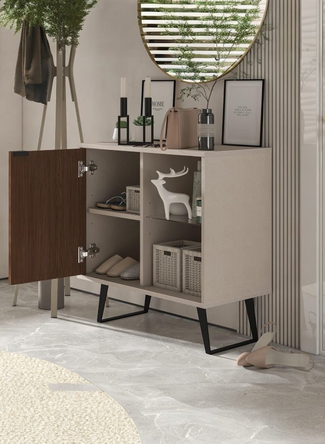 Beit Yusr Modern Storage Cabinet with Wooden Door & Glass Shelf – Versatile Elegant Console Design - Image 3