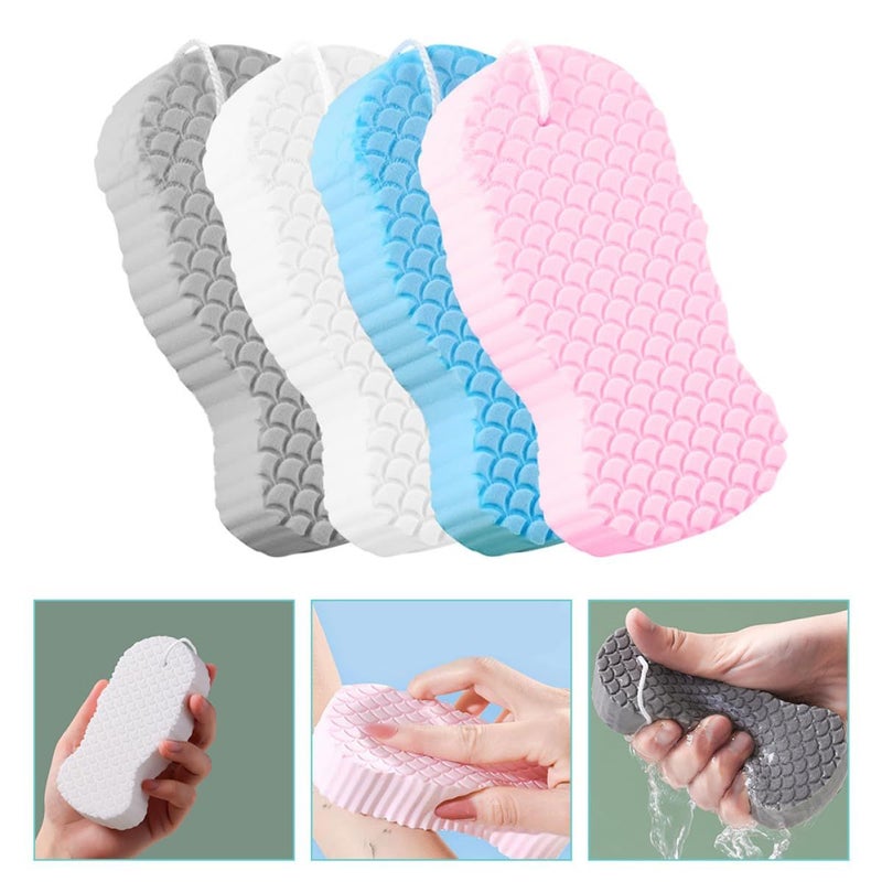 4 Pack Blue Bath Sponges Soft Durable Shower Scrubbers Non Irritating Body Scrub Tools - Image 4