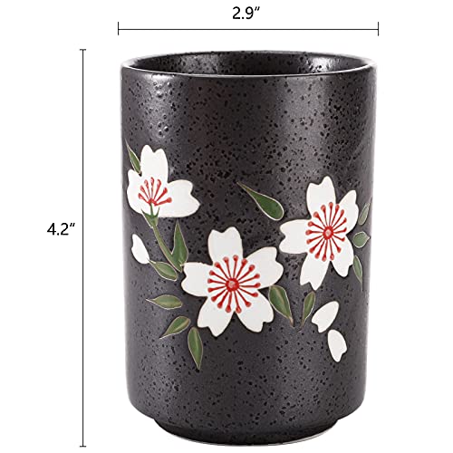 Hedume Set of 2 Japanese Tea Cups, 10oz Ceramic Teacup Mug, Japanese Cherry Blossoms and Line Design Ceramic Tea Cups Set for Green Tea, Matcha Tea, Bancha - Image 5