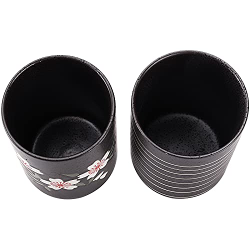 Hedume Set of 2 Japanese Tea Cups, 10oz Ceramic Teacup Mug, Japanese Cherry Blossoms and Line Design Ceramic Tea Cups Set for Green Tea, Matcha Tea, Bancha - Image 4