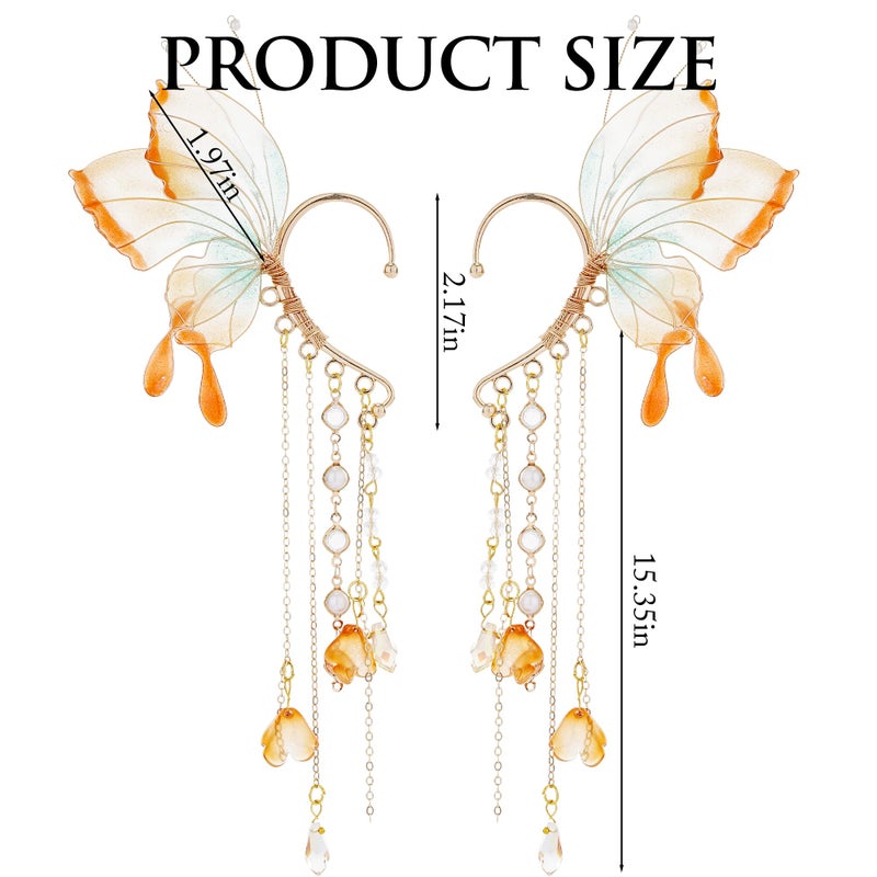 FRESHME Butterfly Elf Ear Cuffs - Fairy Ear Cuffs with Tassel Non Pierced Mermaid Ears for Women Renaissance Accessories (Orange Red) - Image 5