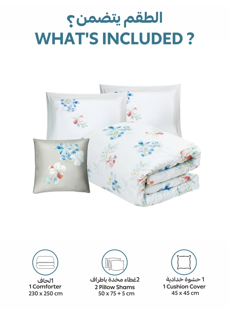 Donetella Bedding Comforter Set, King Size 250x230cm - 4-Pcs Digital Print Quilted Bed Set, Microfiber Fabric - 1 Comforter, 2 Pillow Shams,1 Cushion Cover.