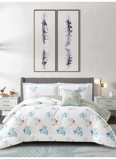 Donetella Bedding Comforter Set, King Size 250x230cm - 4-Pcs Digital Print Quilted Bed Set, Microfiber Fabric - 1 Comforter, 2 Pillow Shams,1 Cushion Cover.
