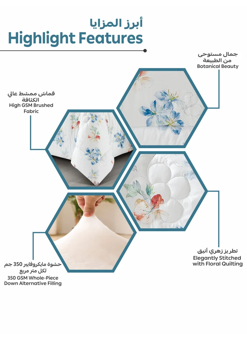 Donetella Bedding Comforter Set, King Size 250x230cm - 4-Pcs Digital Print Quilted Bed Set, Microfiber Fabric - 1 Comforter, 2 Pillow Shams,1 Cushion Cover.