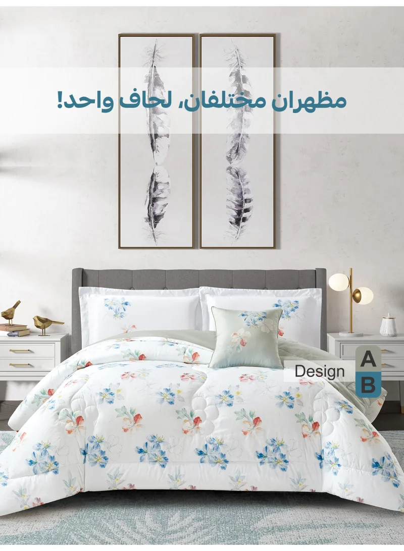 Donetella Bedding Comforter Set, King Size 250x230cm - 4-Pcs Digital Print Quilted Bed Set, Microfiber Fabric - 1 Comforter, 2 Pillow Shams,1 Cushion Cover.