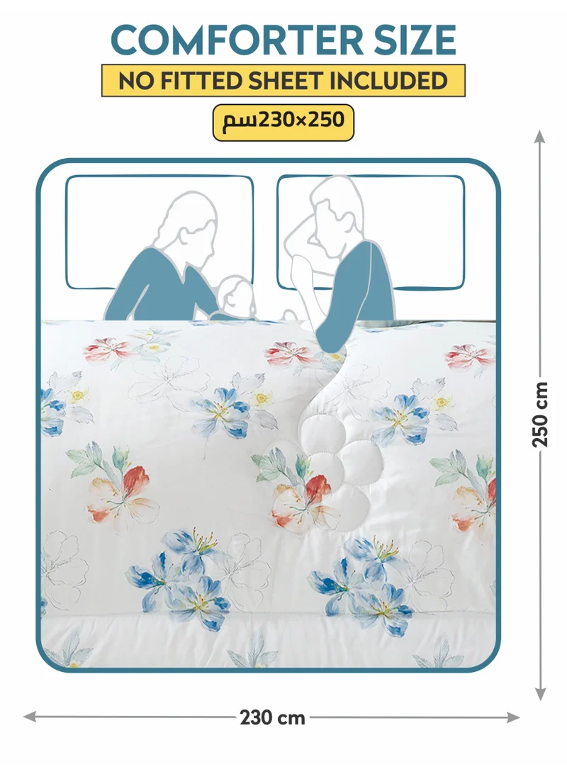 Donetella Bedding Comforter Set, King Size 250x230cm - 4-Pcs Digital Print Quilted Bed Set, Microfiber Fabric - 1 Comforter, 2 Pillow Shams,1 Cushion Cover.