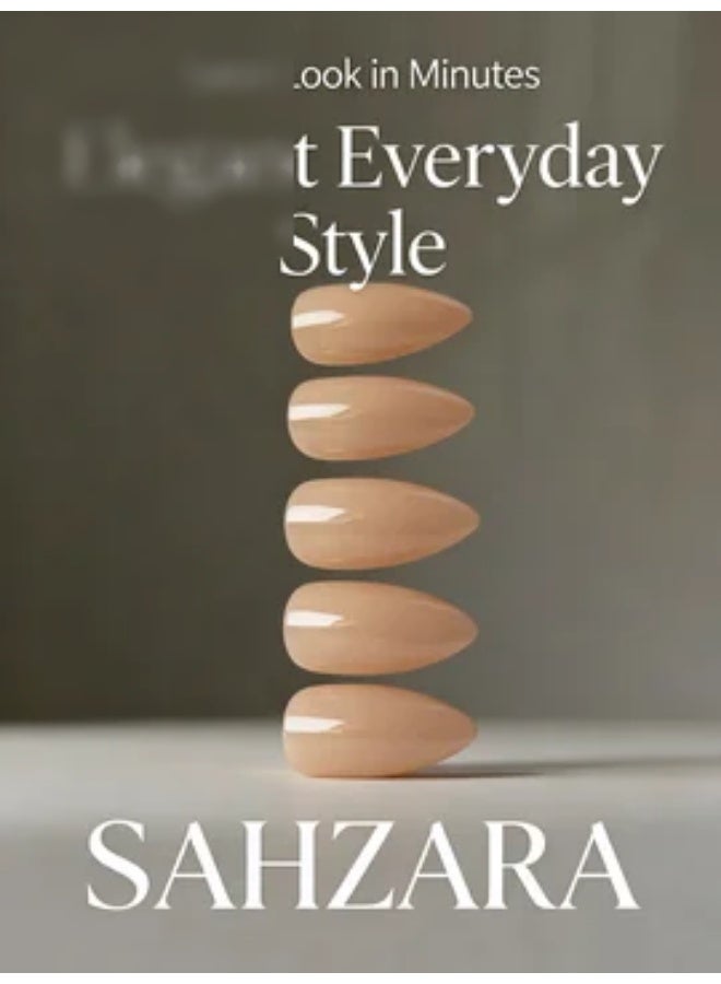 سَهزارا أظافر لاصقة لوزية 24 قطعة لون بيج ناعم | أظافر صناعية كاملة التغطية بلمعة لامعة | أظافر قابلة لإعادة الاستخدام لمجموعة مانيكير منزلية | مظهر طبيعي أنيق ومريح | سهلة التركيب للنساء - Image 5