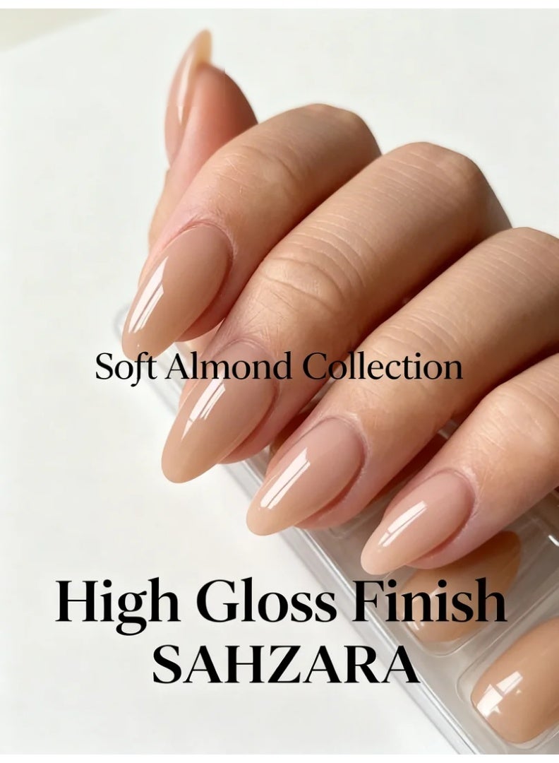 سَهزارا أظافر لاصقة لوزية 24 قطعة لون بيج ناعم | أظافر صناعية كاملة التغطية بلمعة لامعة | أظافر قابلة لإعادة الاستخدام لمجموعة مانيكير منزلية | مظهر طبيعي أنيق ومريح | سهلة التركيب للنساء - Image 3