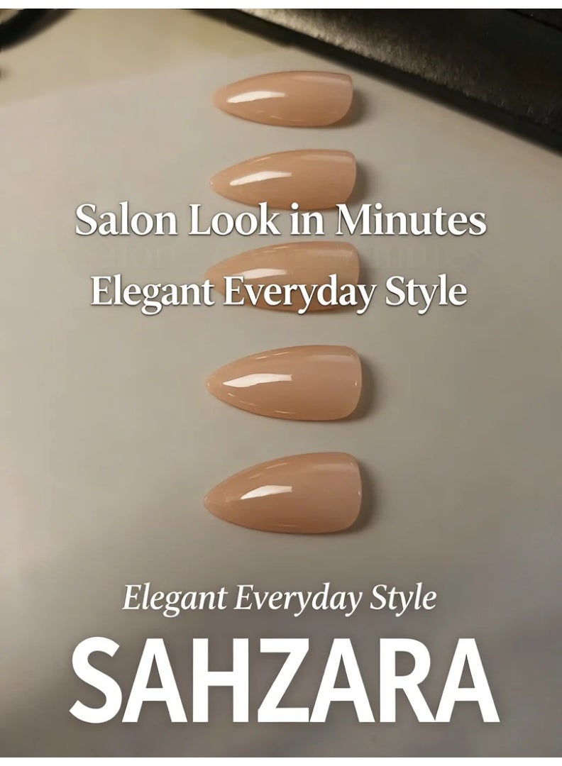 سَهزارا أظافر لاصقة لوزية 24 قطعة لون بيج ناعم | أظافر صناعية كاملة التغطية بلمعة لامعة | أظافر قابلة لإعادة الاستخدام لمجموعة مانيكير منزلية | مظهر طبيعي أنيق ومريح | سهلة التركيب للنساء - Image 4