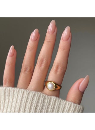 Nude Pink Almond Press On Nails Glossy Natural French Style Fake Nails Medium Almond Press On Nails Reusable Full Cover Artificial Nails Nude Blush Pink Acrylic Nails Salon Look Stick On Nails Elegant Wedding Nails Everyday Wear Lightweight Comfortable Press On Manicure Set for Women - view 2