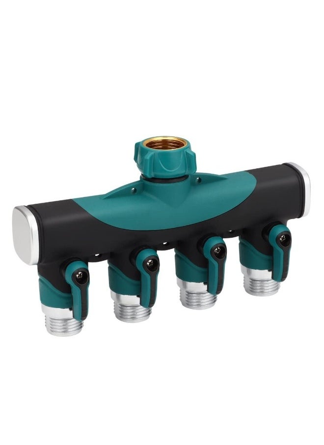 Generic Garden Hose Splitter, 4 Way Water Hose Connector, 3/4" Hose Faucet Manifold, Leakage-Resistant Threaded Connectors with Tight Valves for Drip Irrigation, Lawns, Outdoor Lawn Gardening Hoses