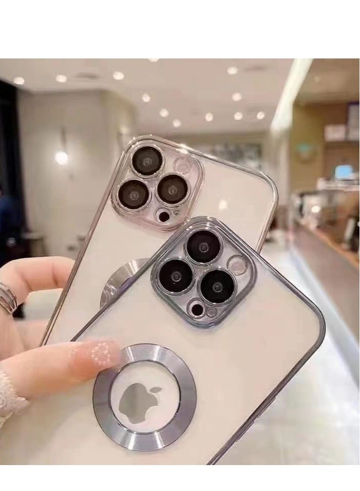 MUNTAQI Compatible iPhone 14 Pro Max Case with Camera Lens Protector Anti-Scratch Shockproof Protective Soft TPU Wireless Charging Plating Design Case for iPhone 14 Pro Max 6.7 Inch - Silver - Image 3