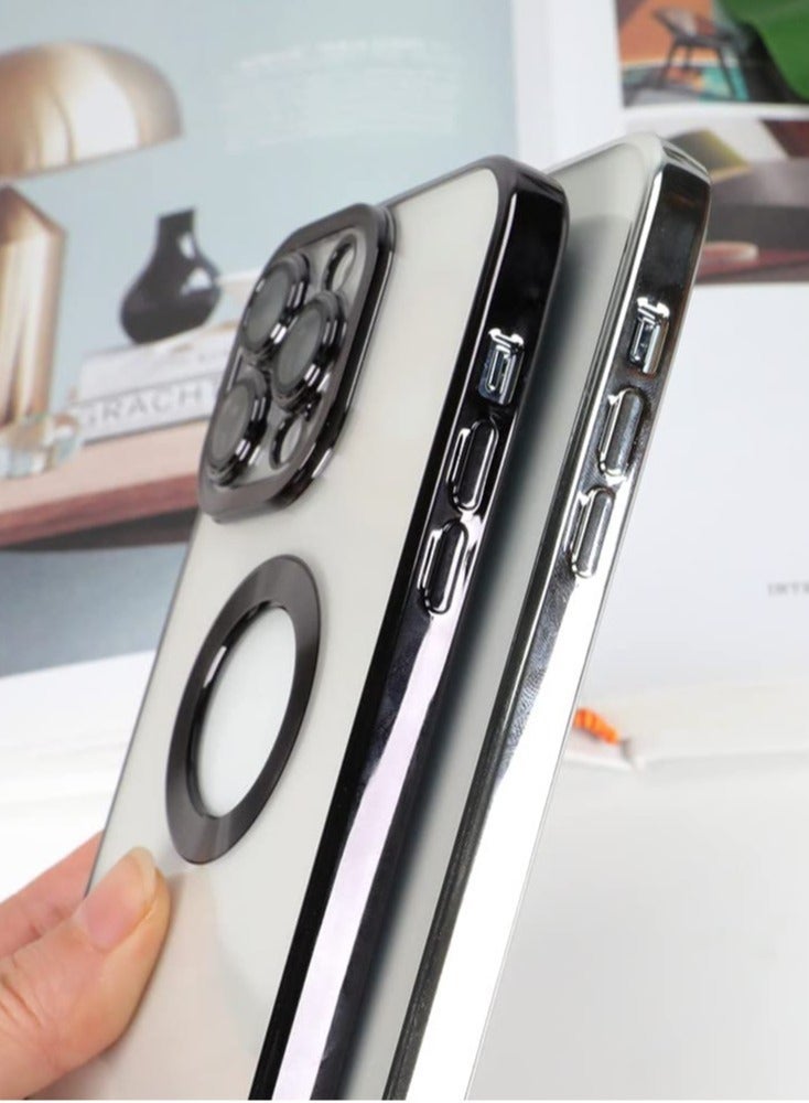 MUNTAQI Compatible iPhone 14 Pro Max Case with Camera Lens Protector Anti-Scratch Shockproof Protective Soft TPU Wireless Charging Plating Design Case for iPhone 14 Pro Max 6.7 Inch - Silver - Image 2