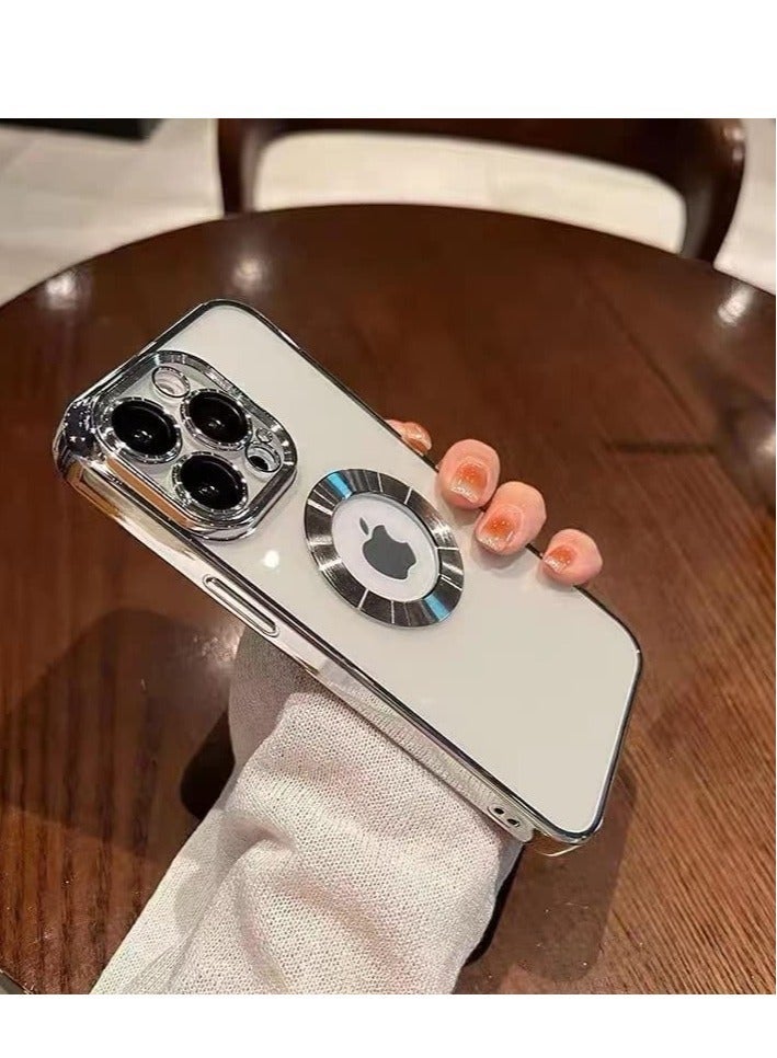 MUNTAQI Compatible iPhone 14 Pro Max Case with Camera Lens Protector Anti-Scratch Shockproof Protective Soft TPU Wireless Charging Plating Design Case for iPhone 14 Pro Max 6.7 Inch - Silver - Image 4