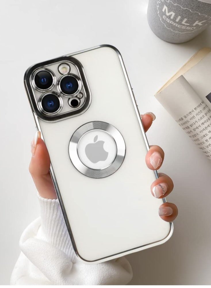 MUNTAQI Compatible iPhone 14 Pro Max Case with Camera Lens Protector Anti-Scratch Shockproof Protective Soft TPU Wireless Charging Plating Design Case for iPhone 14 Pro Max 6.7 Inch - Silver - Image 1